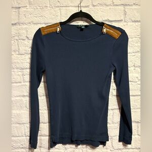 Lauren Ralph Lauren Navy Top with Tan Shoulder Accents Small